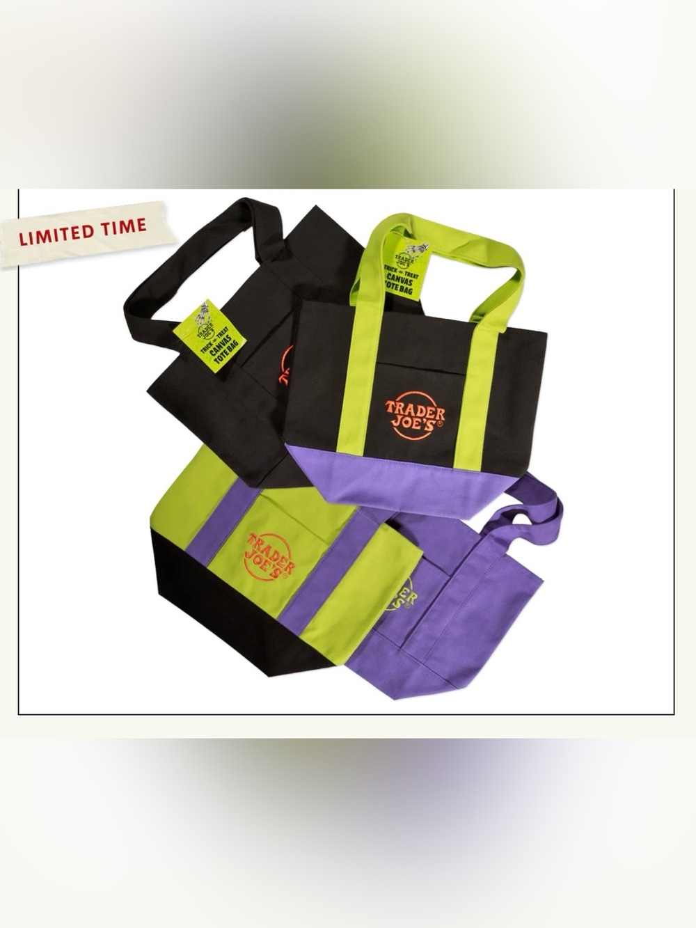 Trader Joe's Trick-or-Treat Mini Canvas Totes Set of 4 Canvas Totes